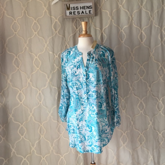 FINAL $ NEW GRAND & GREENE TURQUOISE PAISLEY TOP - Picture 6 of 8